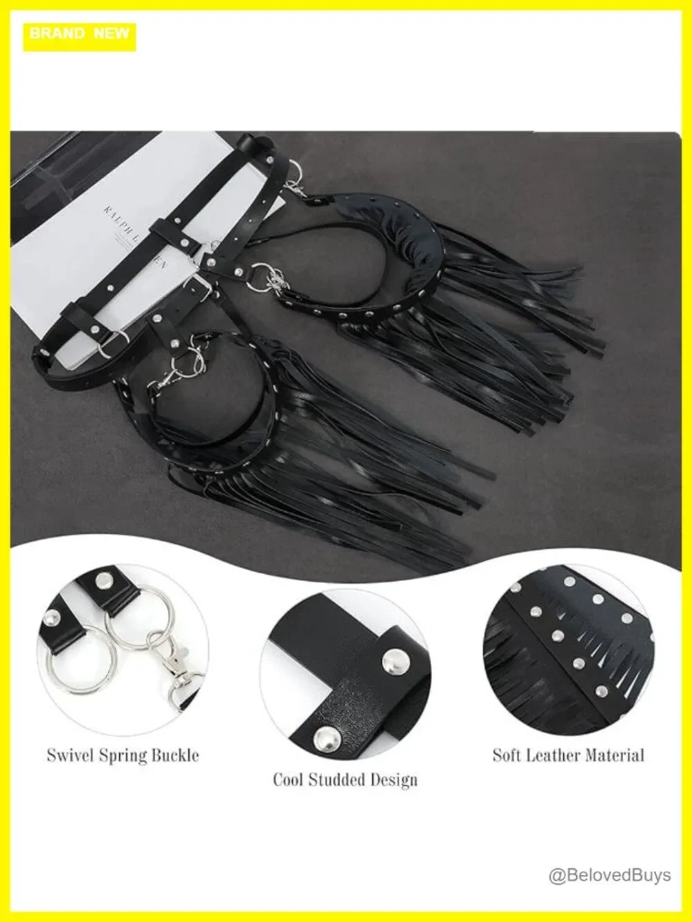 Women Faux Leather Tassel Fringe Belt Gothic Punk Waist Belt Adjustable